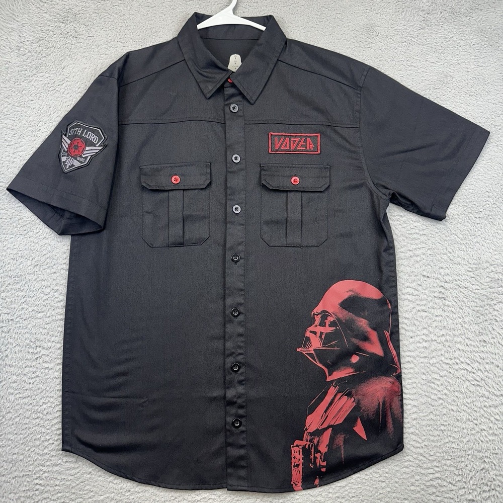 Star Wars Darth Vader Shirt Mens Small Black Button Up Sith Lord Mechanic Casual